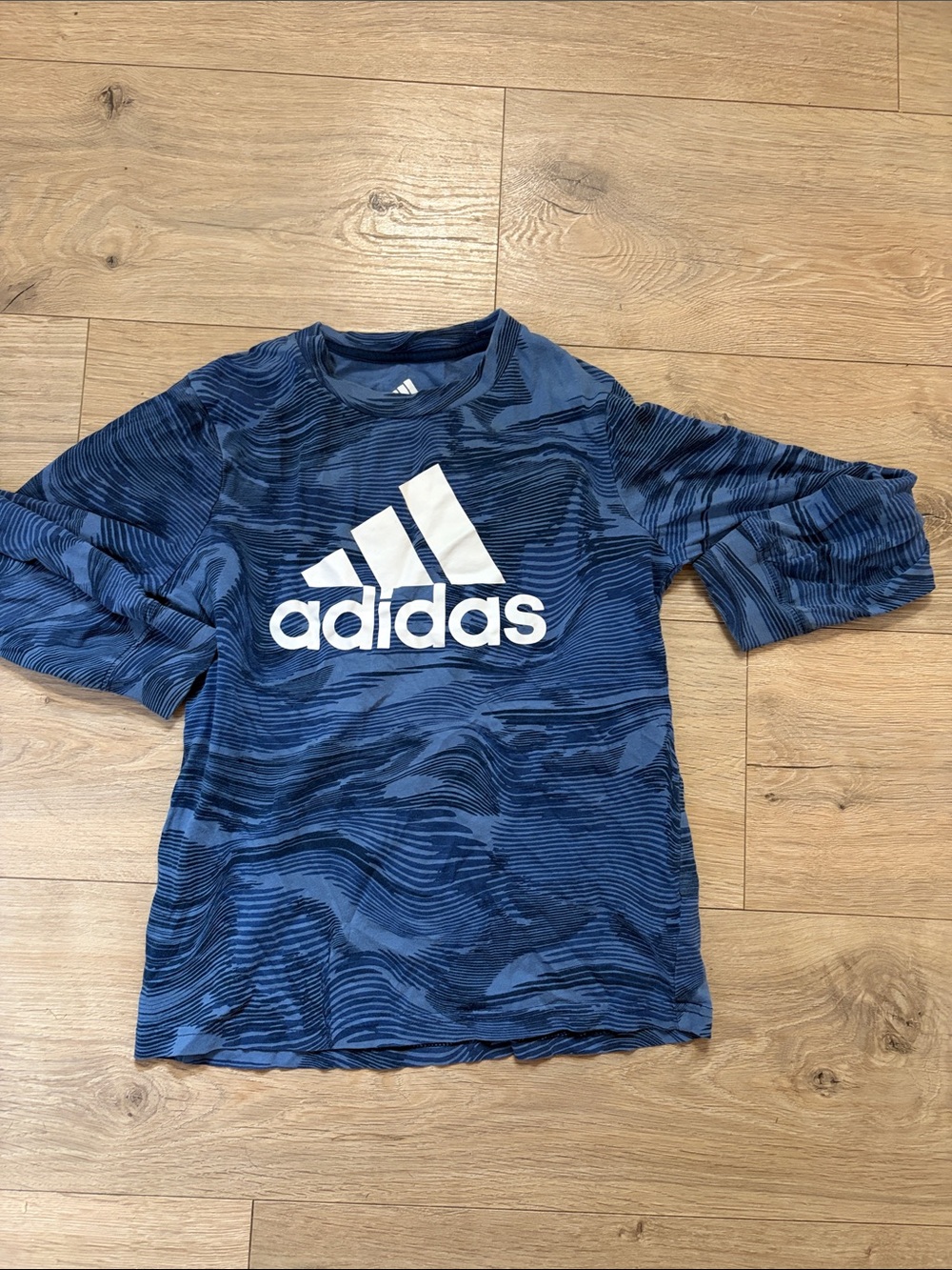 adidas Blue Wave Print Long Sleeve Logo Tee